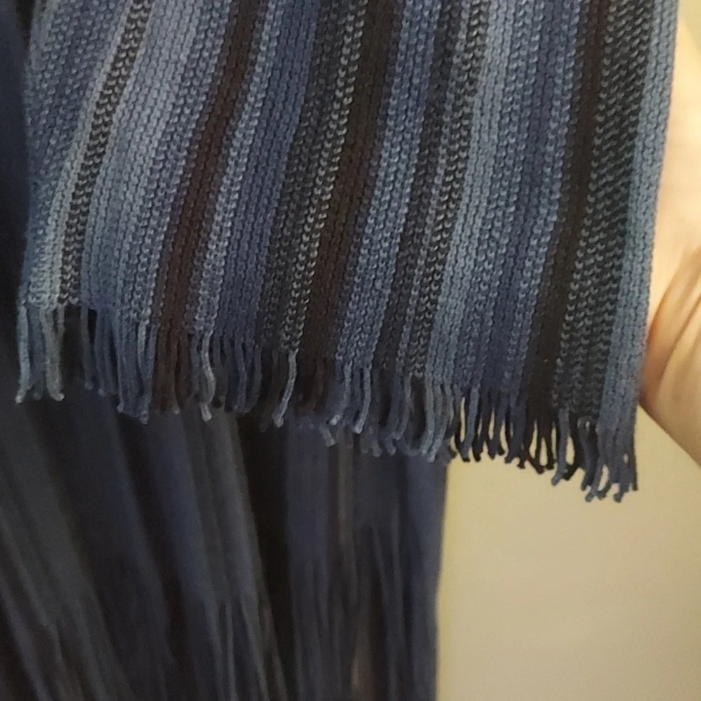 NIC+ZOE Navy Striped Boatneck Linen Pullover Longline Fringed Sweater 3X Boho